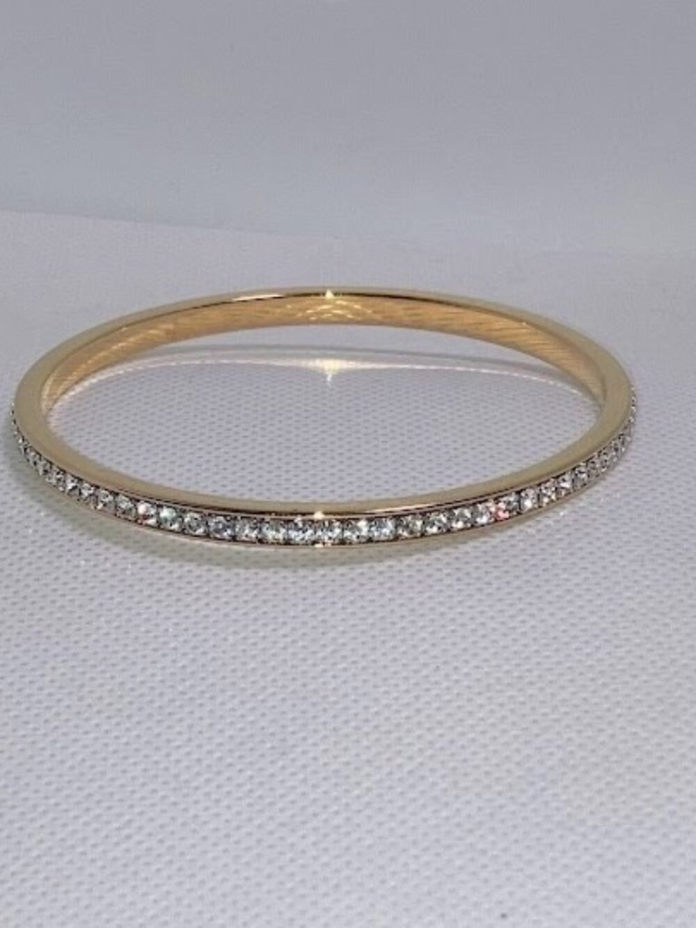 Swarovski Swan Signed Gold Tone Clear Crystal Hinged Bangle Bracelet Princess